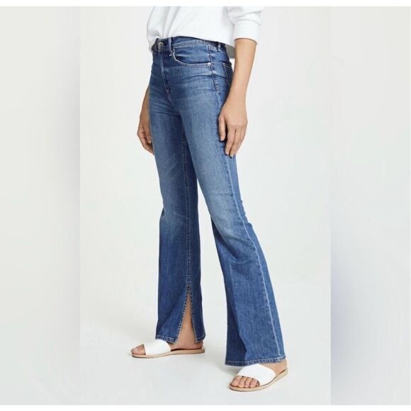 Rag & Bone Bella Slit Hem Wide Leg Flare Denim Jeans Topaz High Rise Boho Sz 26 - Picture 1 of 11